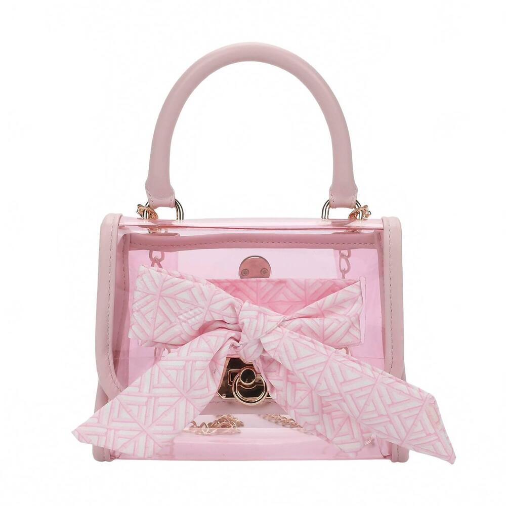 NEW PACKED PARTY women's perfect bow clear vinyl mini handbag in pink
